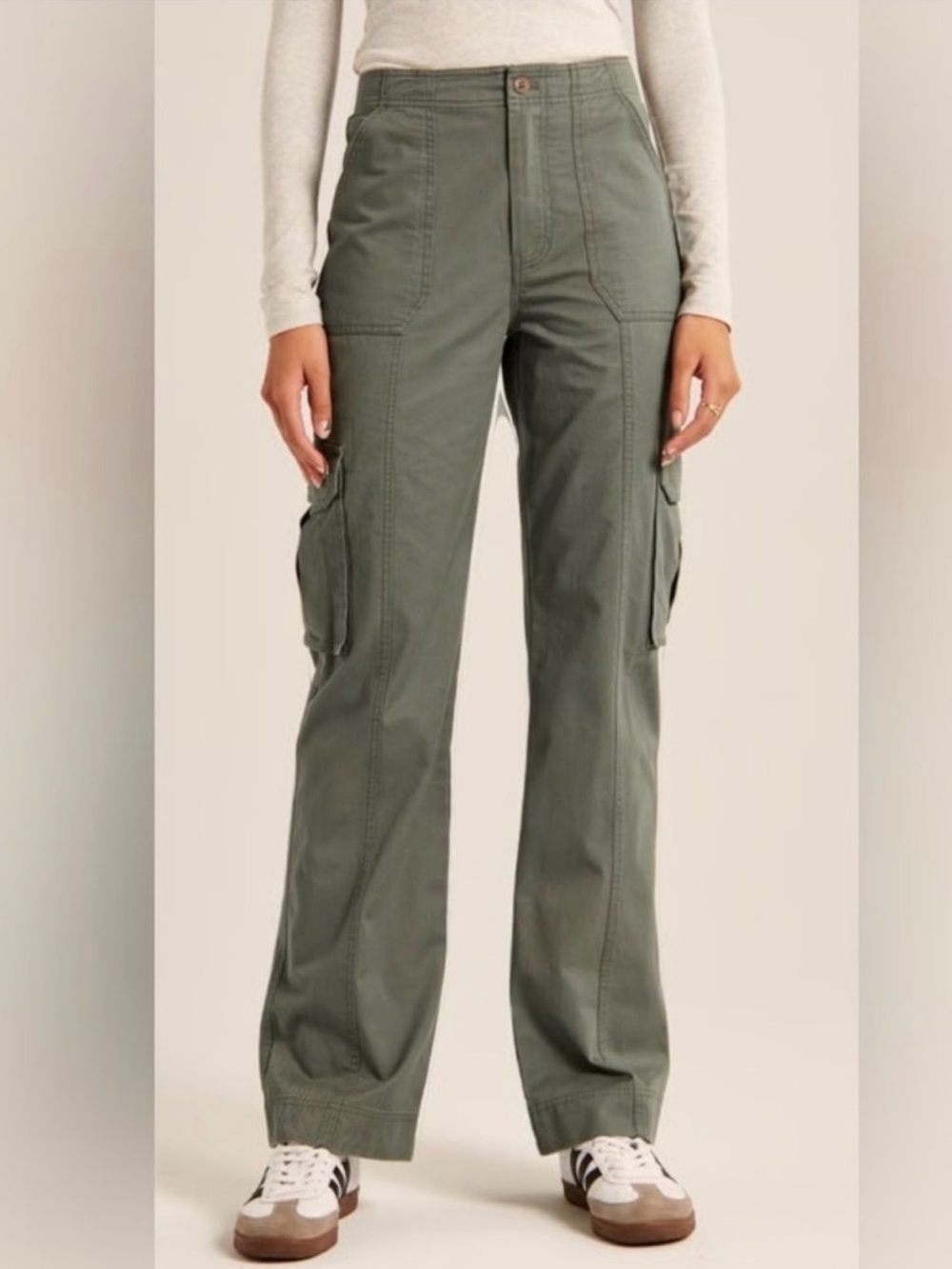 NWOT Abercrombie & Fitch High Rise Relaxed Cargo Pants SZ 12 Olive Green SHORT